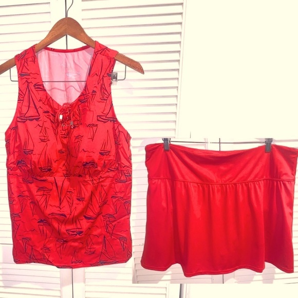D&co 2 piece Tankini Red with sailboat print 20W - Picture 1 of 12